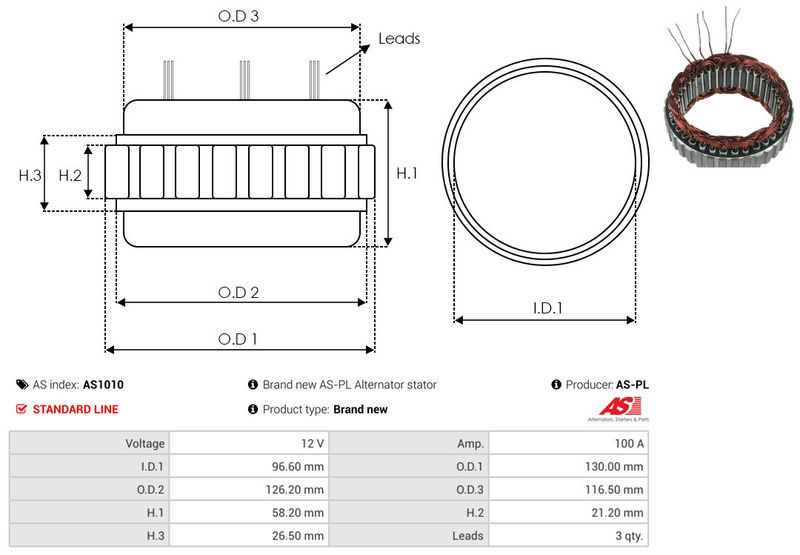 AS-PL AS1010 Stator, alternator