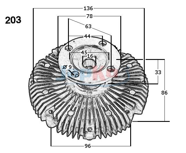 Sidur, radiaatoriventilaator, JAPKO 36203