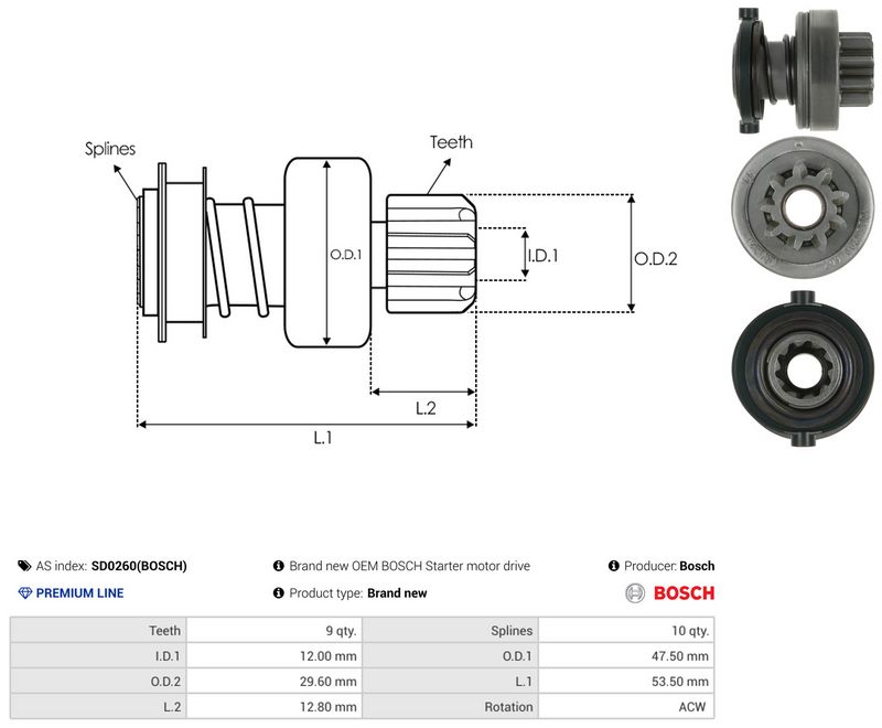 AS-PL SD0260(BOSCH) Freewheel Gear, starter