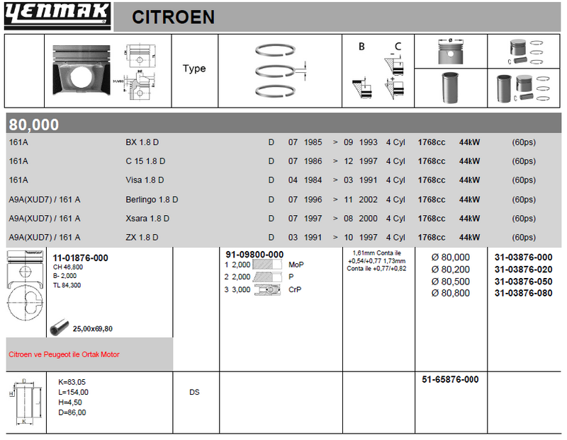 YENMAK Piston 31-03876-000