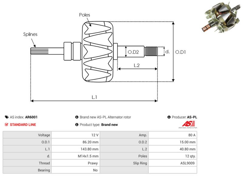 rootor, generaator, AS-PL AR6001