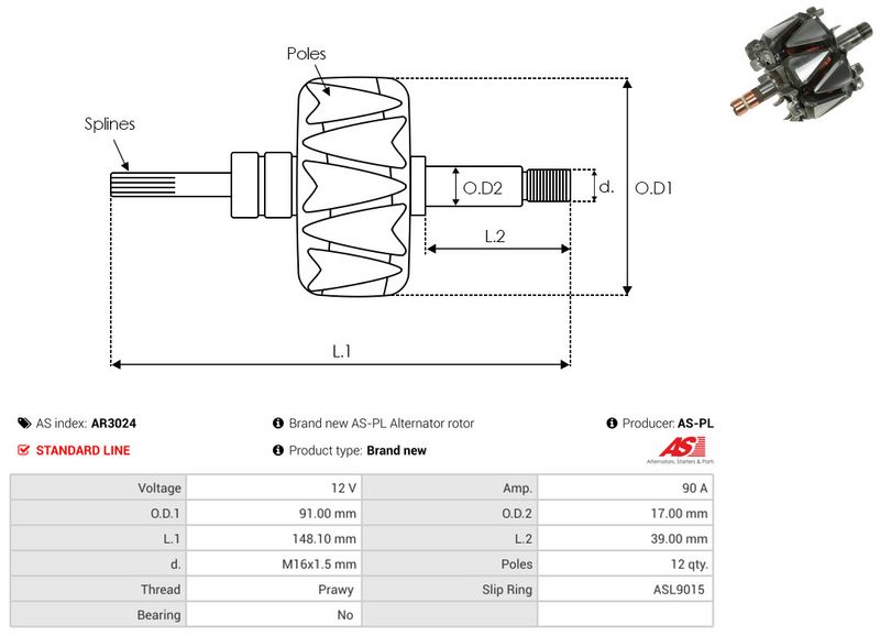 rootor, generaator, AS-PL AR3024
