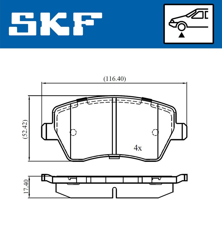 Комплект гальмівних накладок, дискове гальмо, Skf VKBP80746