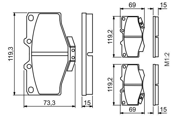 Комплект гальмівних накладок, дискове гальмо BOSCH 0986424268