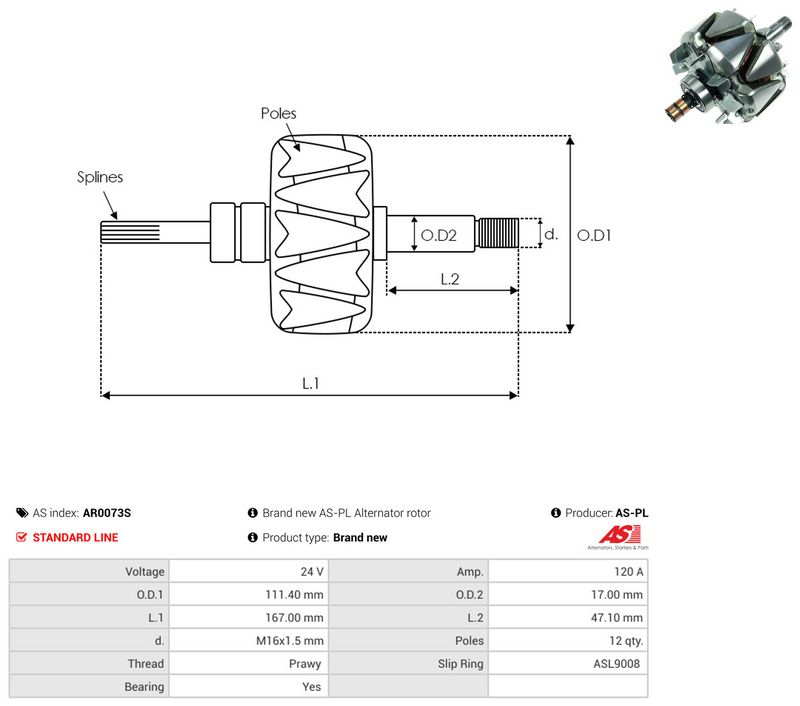 AS-PL AR0073S Rotor, alternator