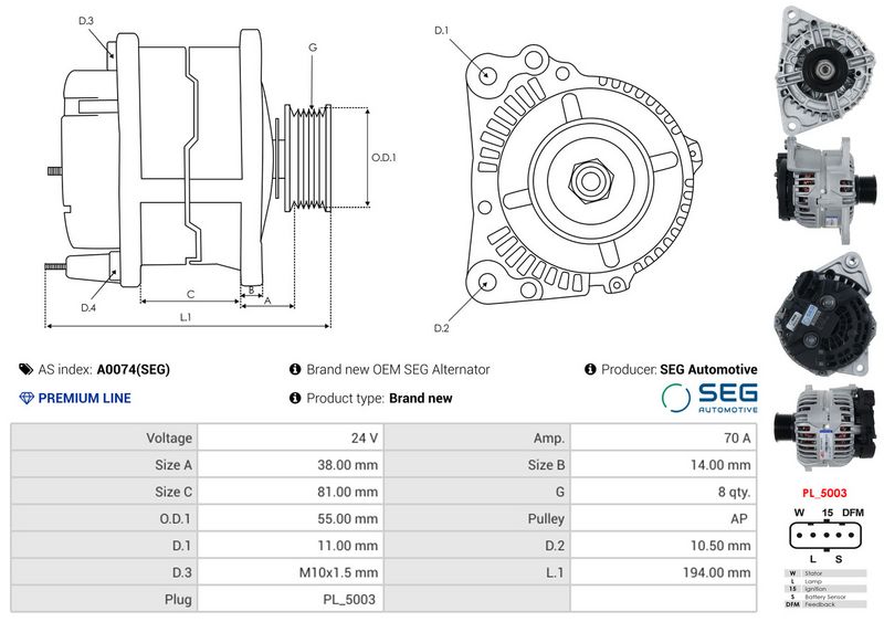 AS-PL A0074(SEG) Alternator