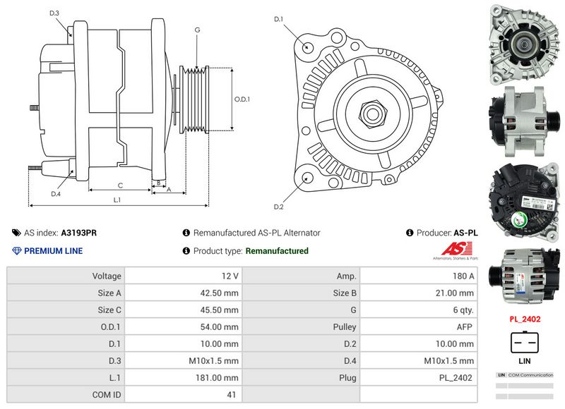 AS-PL A3193PR Alternator