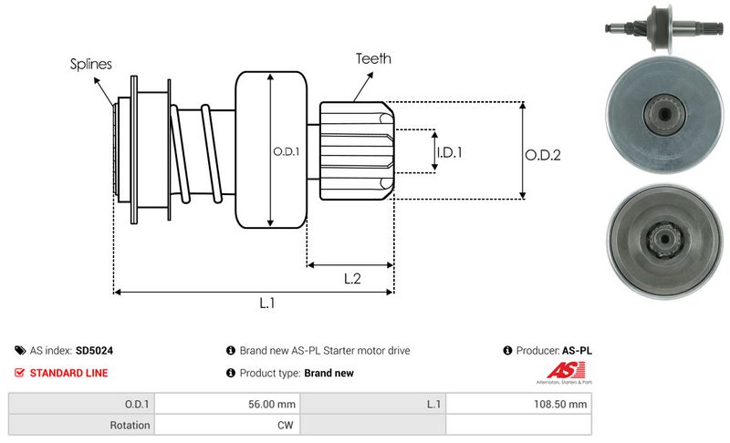 AS-PL SD5024 Freewheel Gear, starter