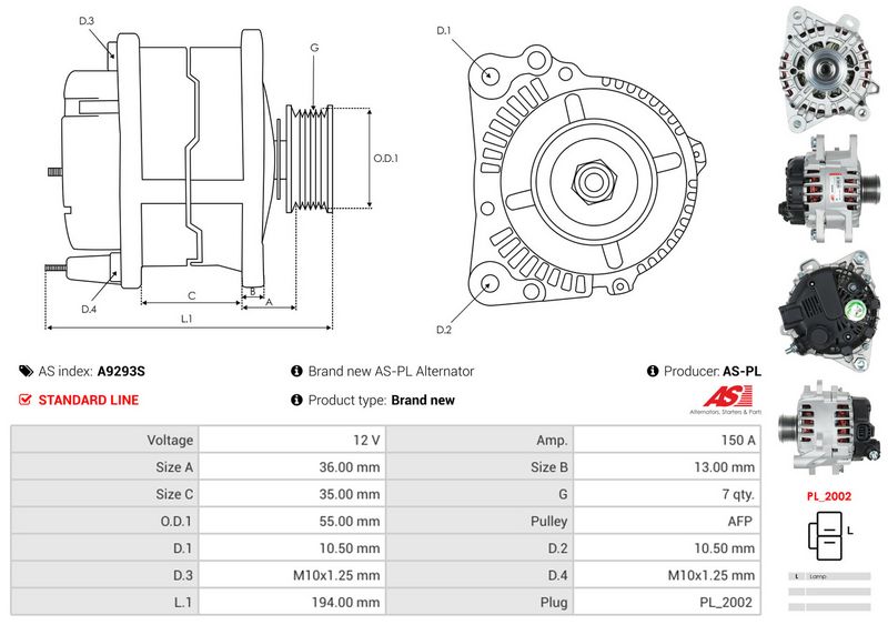 AS-PL A9293S Alternator