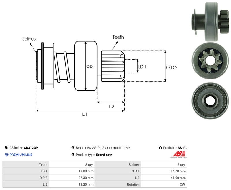 AS-PL SD3123P Freewheel Gear, starter