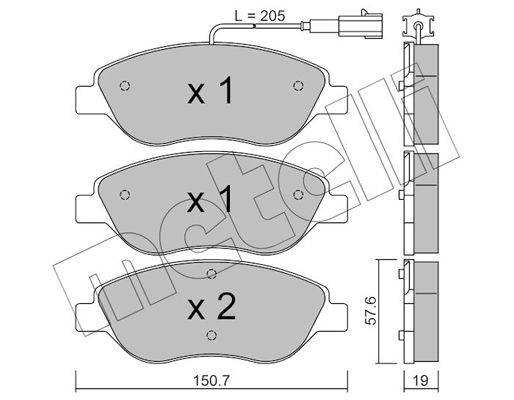 Комплект гальмівних накладок, дискове гальмо, Metelli 22-0577-0