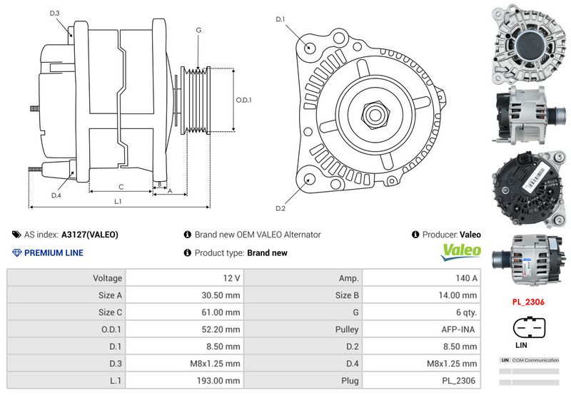 AS-PL A3127(VALEO) Alternator
