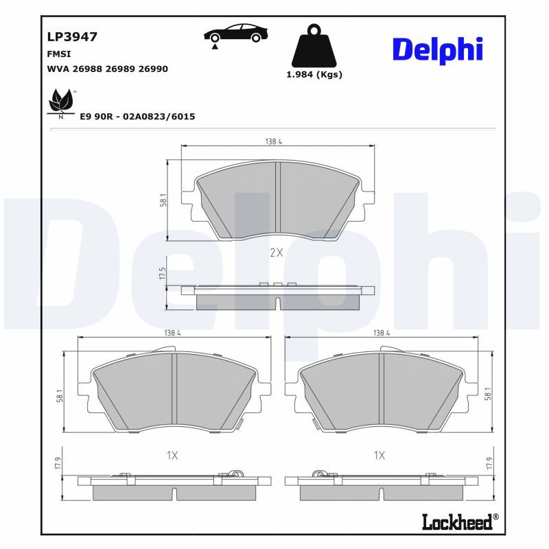 Piduriklotsi komplekt, ketaspidur, DELPHI LP3947