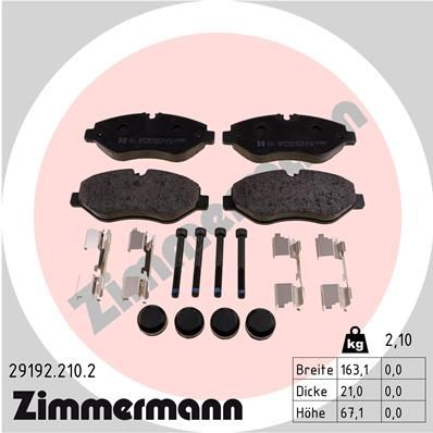 Комплект гальмівних накладок, дискове гальмо, Zimmermann 29192.210.2