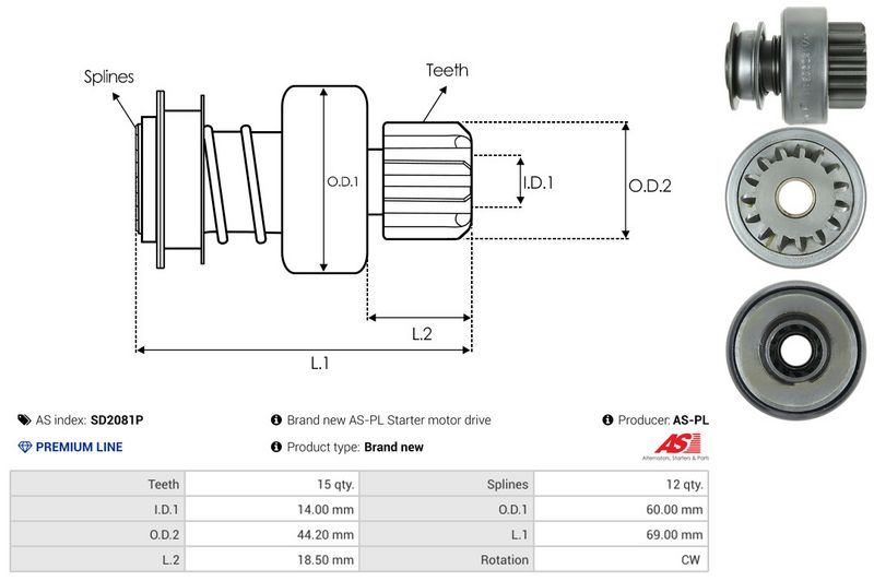 AS-PL SD2081P Freewheel Gear, starter