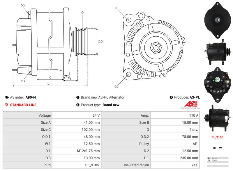 AS-PL A9044 Alternator