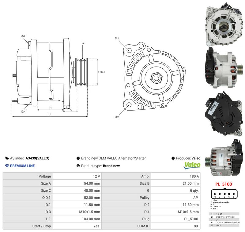Generaator, AS-PL A3439(VALEO)