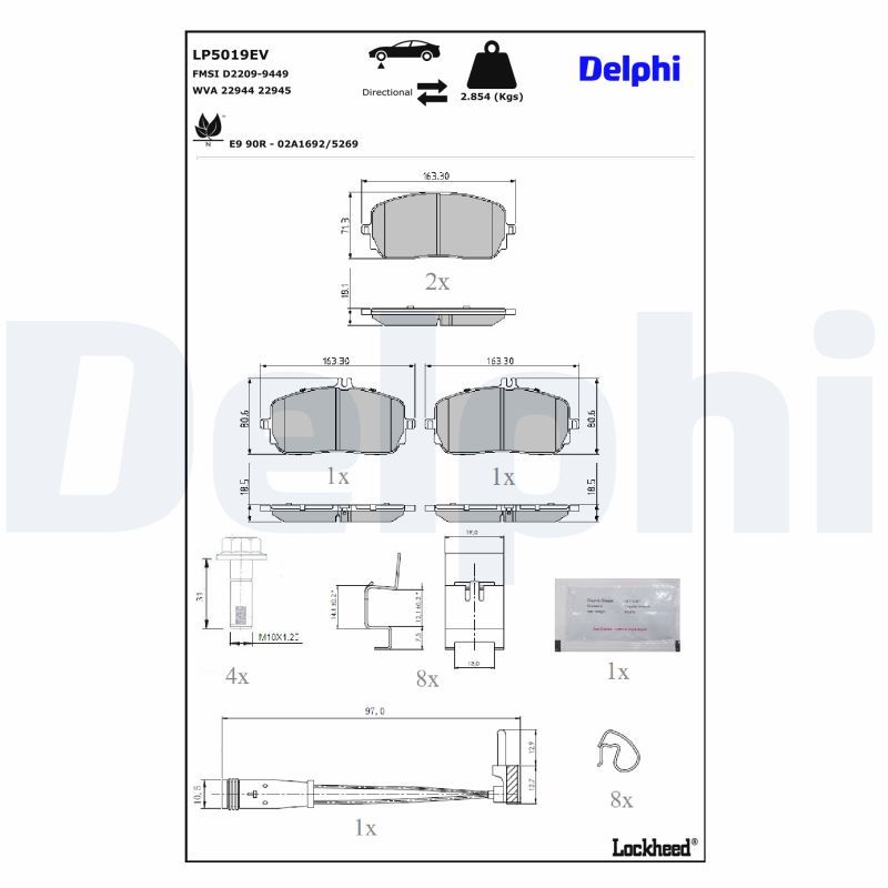 DELPHI LP5019EV Brake Pad Set, disc brake