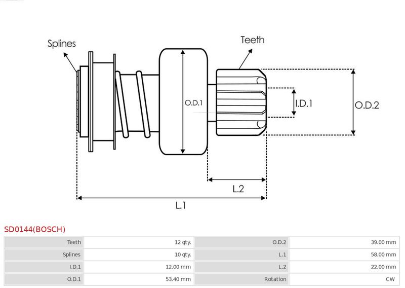 Механізм вільного ходу, стартер, Auto Starter SD0144(BOSCH)