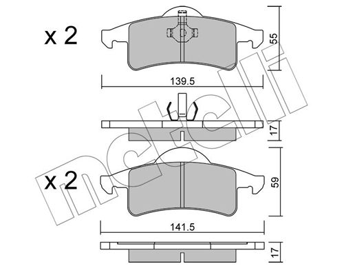 Комплект гальмівних накладок, дискове гальмо, Metelli 22-0526-0