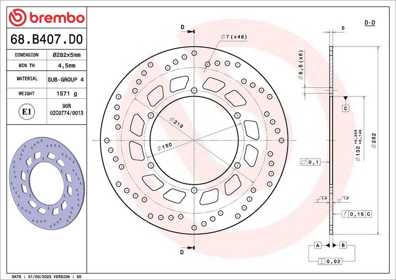 Brake disc Achter/Voor vast, 282/132x5mm 6x150mm, diameter bevestigingsgat 8,5mm, hoogte (tussenruimte) 0 past: YAMAHA FJR 1100 (Drag Star)/1100A (Drag Star Clas.)/125 (Drag Star)/125 (Virago)/1300/13