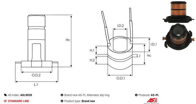 AS-PL ASL9028 Slip Ring, alternator
