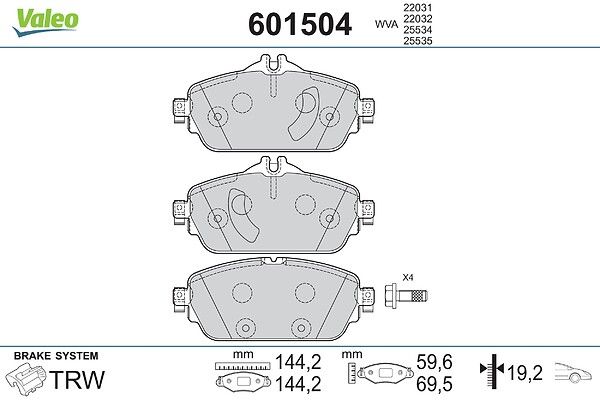 VALEO 601504 - Stabdžių kaladėlių komplektas