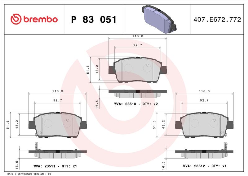 BREMBO fékbetétkészlet, tárcsafék P 83 051