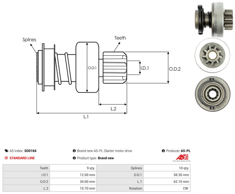 AS-PL SD0184 Freewheel Gear, starter