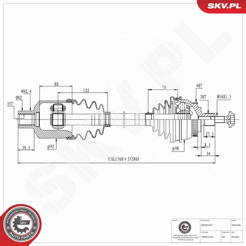 ESEN SKV 40SKV206 Drive Shaft