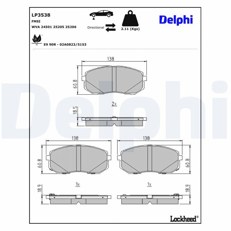 Piduriklotsi komplekt, ketaspidur, DELPHI LP3538