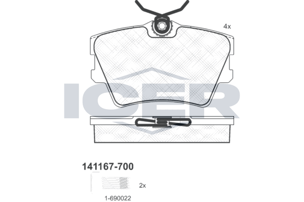 Комплект гальмівних накладок, дискове гальмо, Icer 141167-700