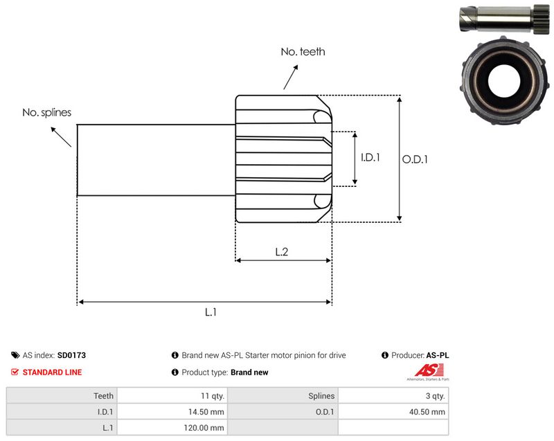 AS-PL SD0173 Freewheel Gear, starter