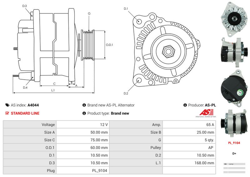 AS-PL A4044 Alternator