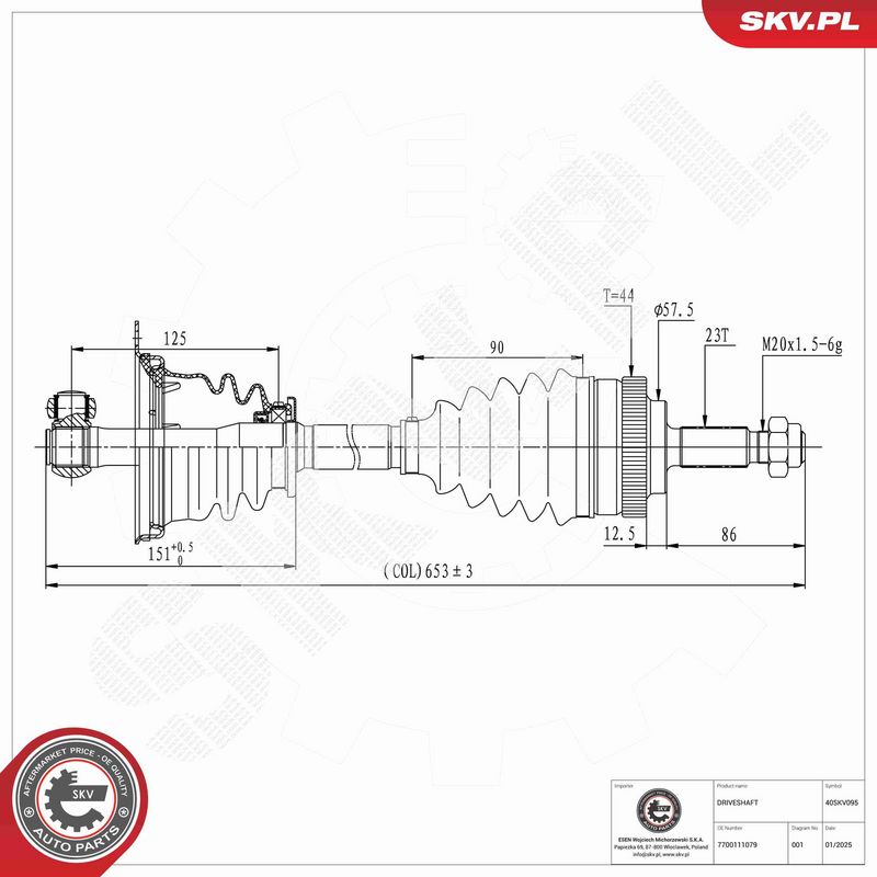 ESEN SKV 40SKV095 Drive Shaft