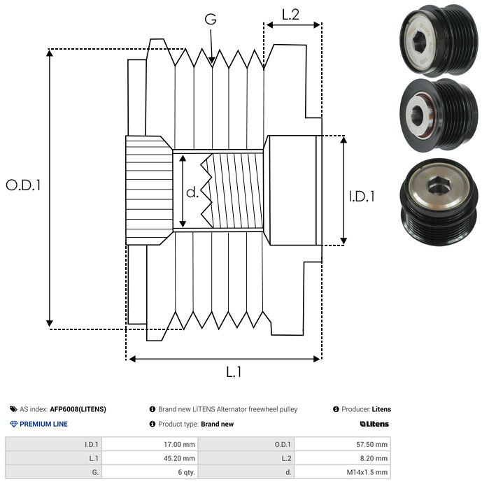 AS-PL AFP6008(LITENS) Alternator Freewheel Clutch