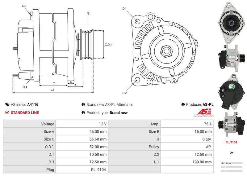 AS-PL A4116 Alternator
