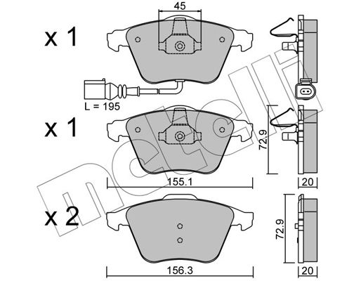 Комплект гальмівних накладок, дискове гальмо, Metelli 22-0549-4