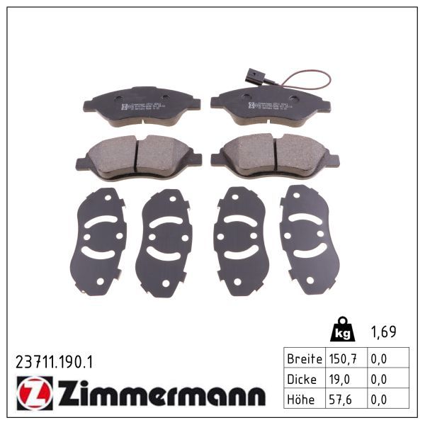 комплект спирачно феродо, дискови спирачки ZIMMERMANN