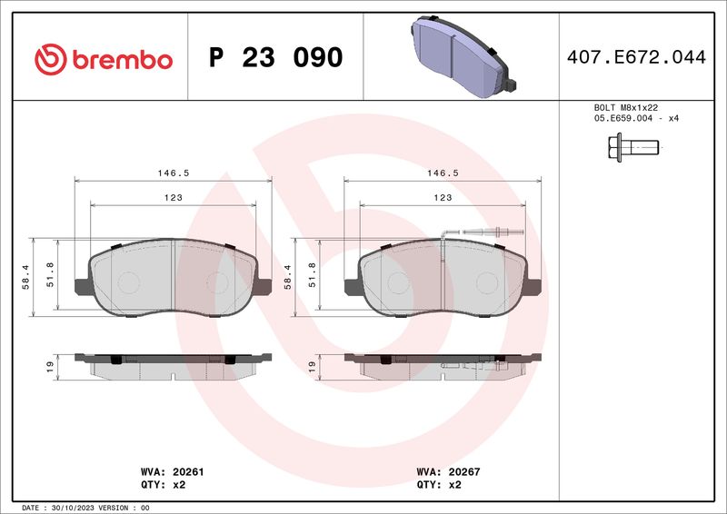 BREMBO fékbetétkészlet, tárcsafék P 23 090