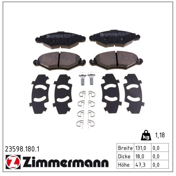 комплект спирачно феродо, дискови спирачки ZIMMERMANN