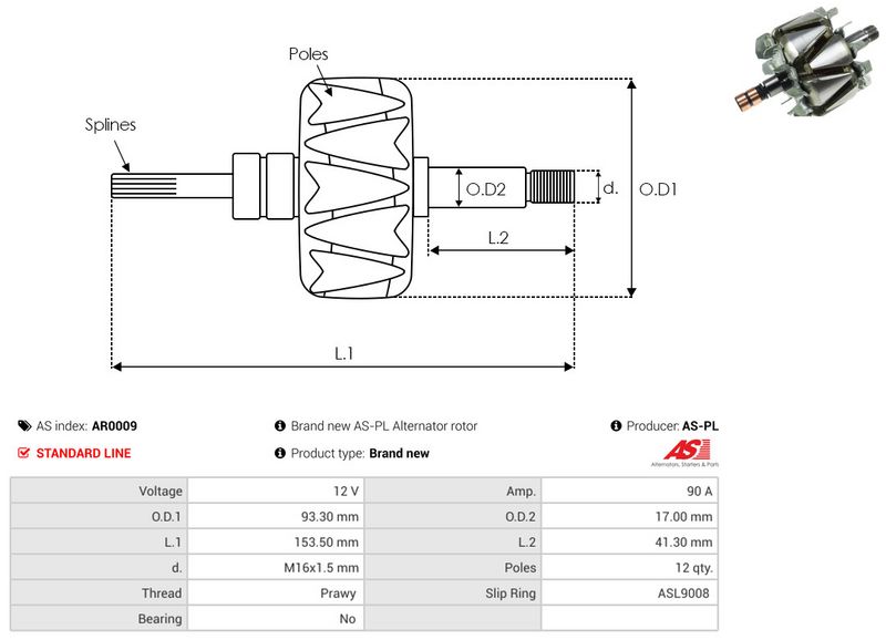 AS-PL AR0009 Rotor, alternator