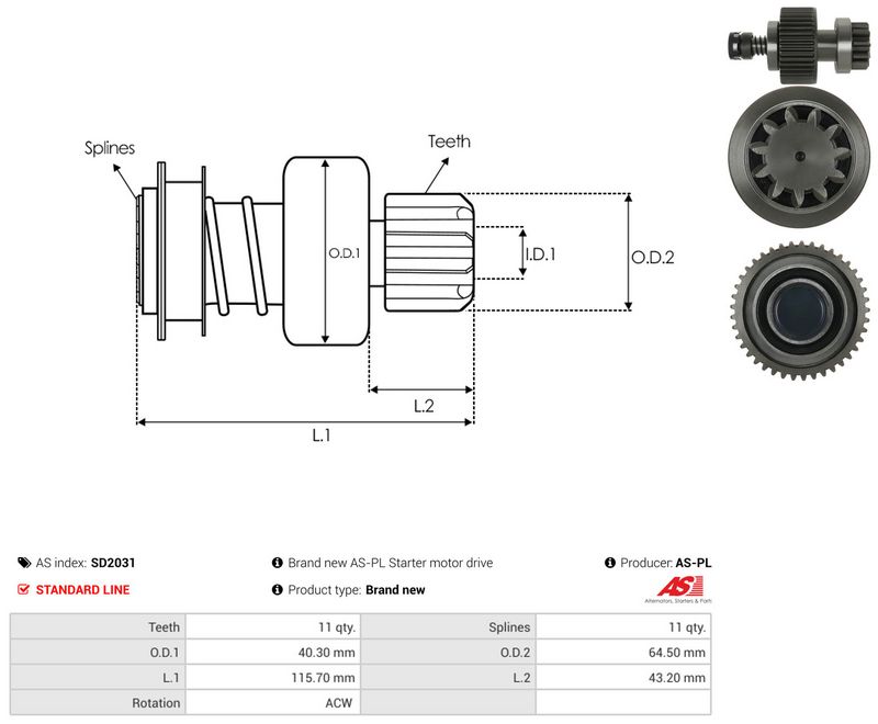 AS-PL SD2031 Freewheel Gear, starter