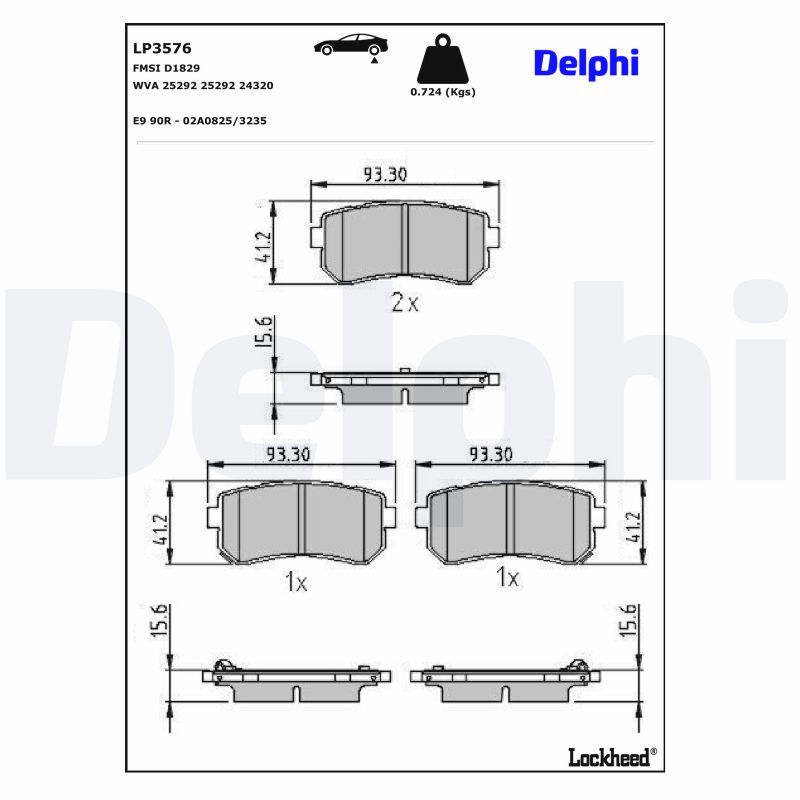Piduriklotsi komplekt, ketaspidur, DELPHI LP3576