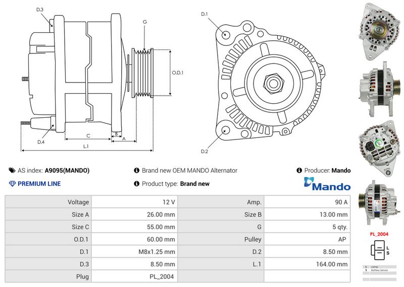 AS-PL A9095(MANDO) Alternator