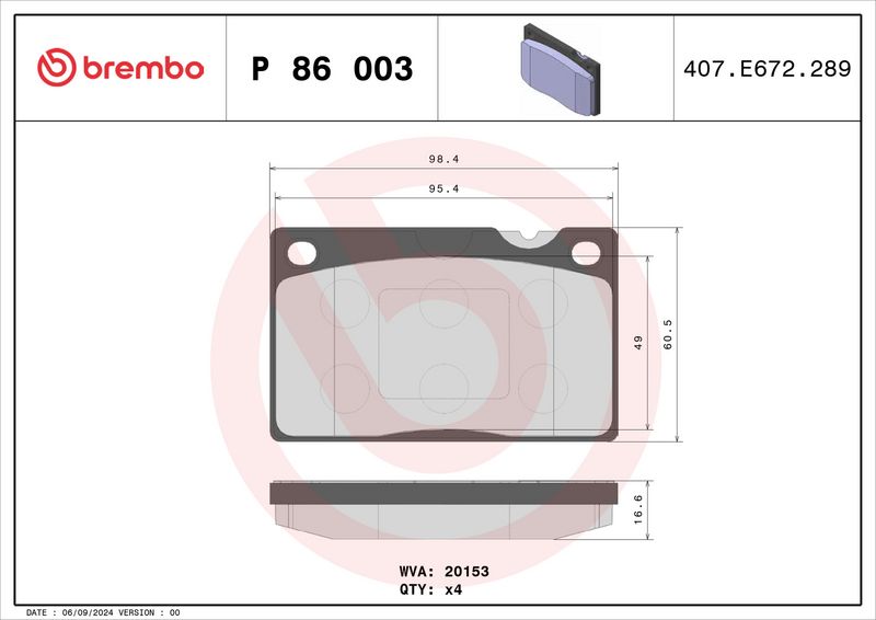 BREMBO P86003 Brake Pad Set, disc brake
