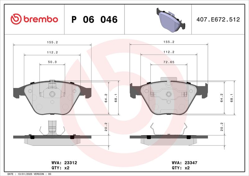 BREMBO fékbetétkészlet, tárcsafék P 06 046