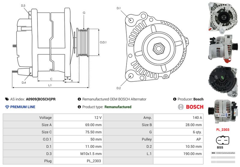 AS-PL A0909(BOSCH)PR Alternator