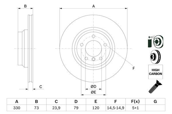 BOSCH BMW Диск тормозной передний E90 320-330 330*24