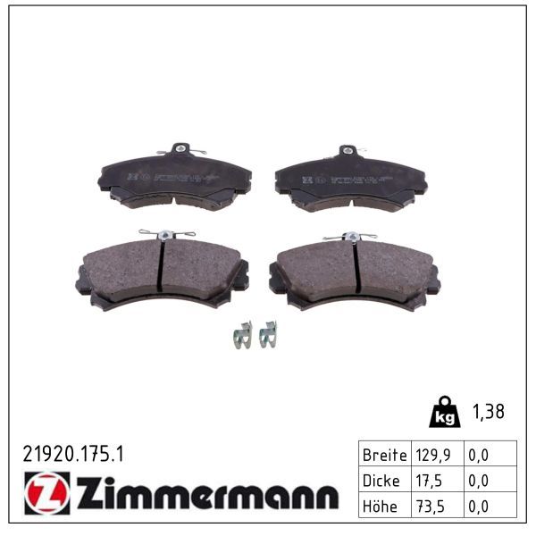 комплект спирачно феродо, дискови спирачки ZIMMERMANN